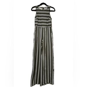Stilletto’s Olive Green Striped Wide Leg Jumpsuit - Size Large